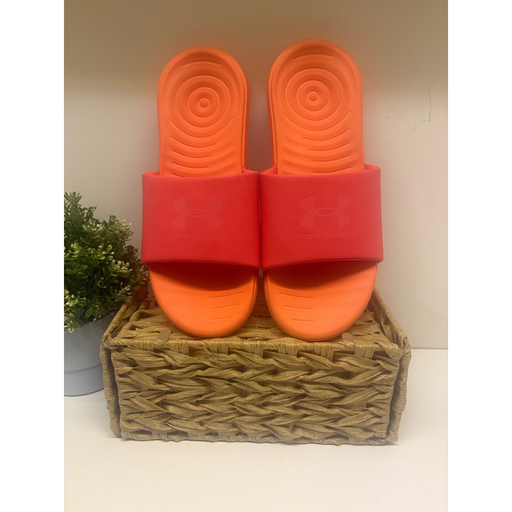 Under Armour DRIP Ansa Slides Neon Orange Red Athletic Sandals 3023761-801